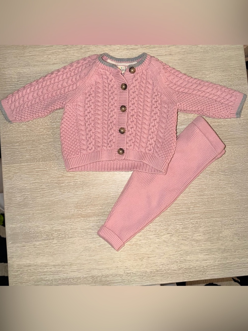 Baby Boden Pink Cable Knit Cardigan & Pant Set size 6-9 months